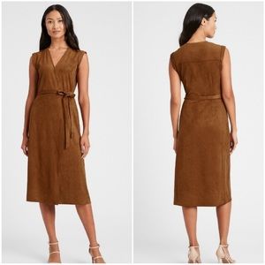 Banana Republic Vegan Suede Fit Flare Wrap Midi Dress Size 10